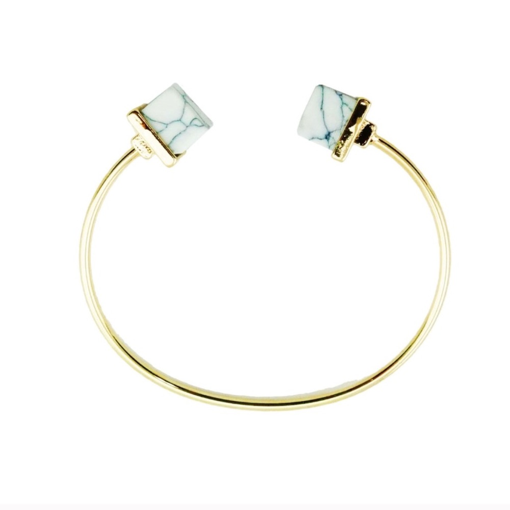 White Marble Stone Open cuff Bracelet - Picture 4 of 5